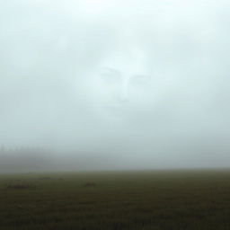 A mystical scene depicting a foggy plain where the soft, swirling mist envelops the landscape