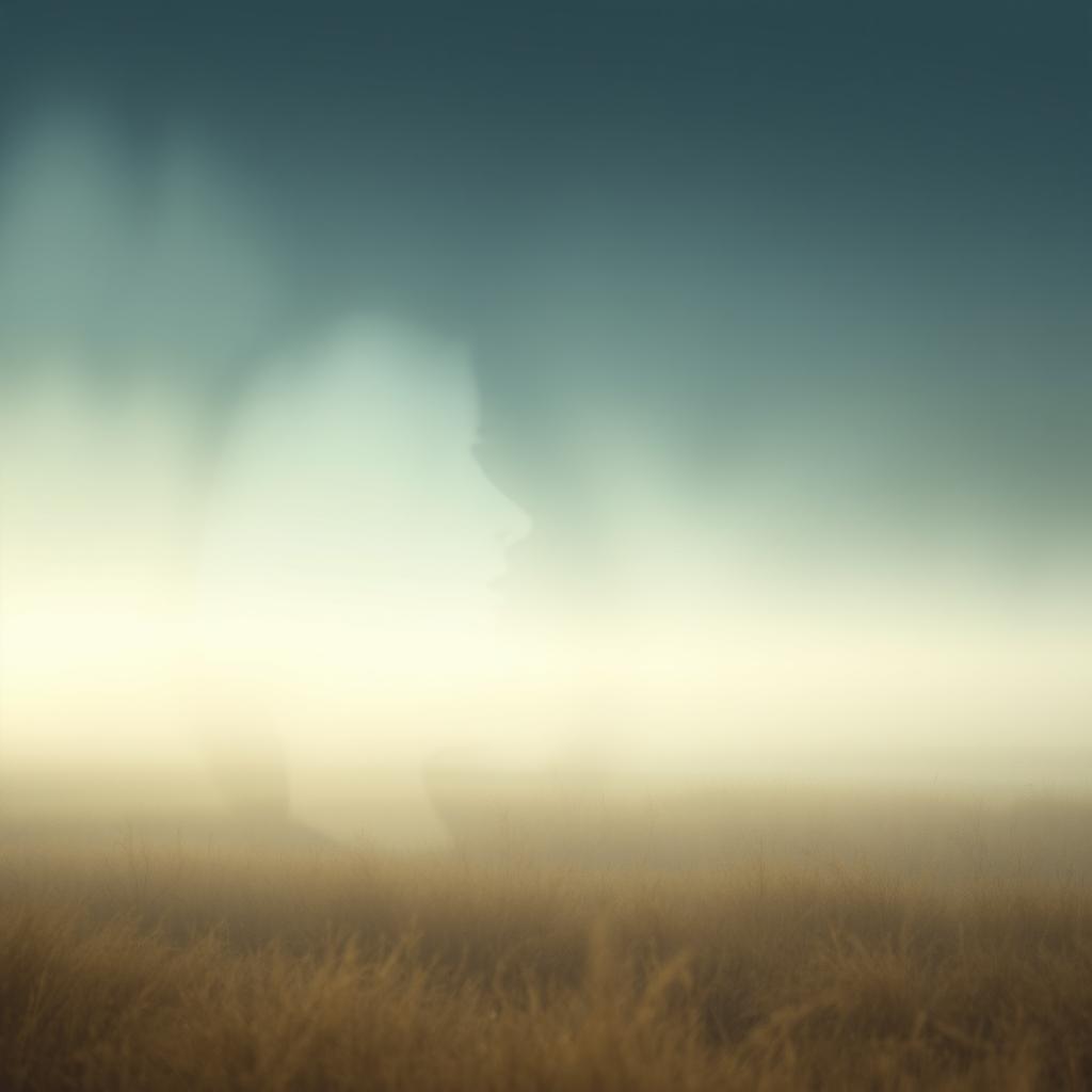 A mystical scene depicting a foggy plain where the soft, swirling mist envelops the landscape