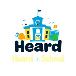 Logo design for a YouTube channel titled 'Heard in School', featuring playful and vibrant elements that represent school life