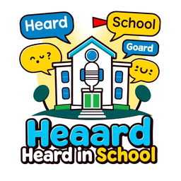 Logo design for a YouTube channel titled 'Heard in School', featuring playful and vibrant elements that represent school life