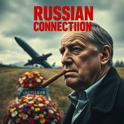 A high quality realistic movie poster featuring a Polish individual, Jarosław Kaczyński, prominently in the foreground, smoking a cigar with a contemplative expression