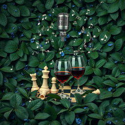 A surreal scene featuring predominantly green leaves with some blue ones scattered throughout