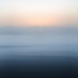 A tranquil and atmospheric scene depicting a misty plain at dawn