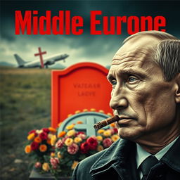 A high quality realistic movie poster featuring Vladimir Putin prominently in the foreground, smoking a cigar with a confident and contemplative expression