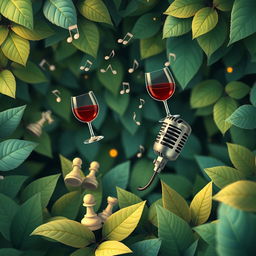 A whimsical animated scene featuring predominately green leaves with some blue accents