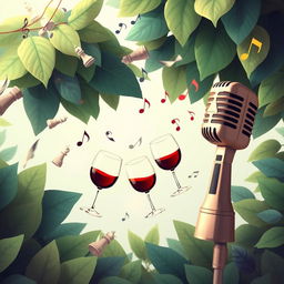 A whimsical animated scene featuring predominately green leaves with some blue accents