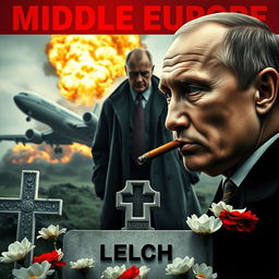 A high quality realistic movie poster featuring Vladimir Putin in the foreground, smoking a cigar with a serious and contemplative expression