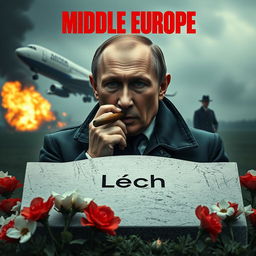A high quality realistic movie poster featuring Vladimir Putin in the foreground, smoking a cigar with a serious and contemplative expression