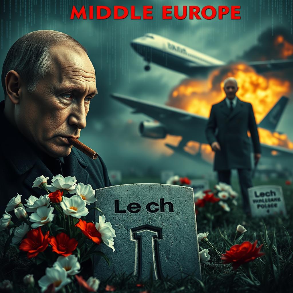 A high quality realistic movie poster featuring Vladimir Putin in the foreground, smoking a cigar with a serious and contemplative expression