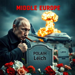 A high quality realistic movie poster featuring Vladimir Putin in the foreground, smoking a cigar with a serious and contemplative expression