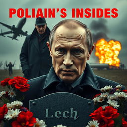 A high quality realistic movie poster featuring Vladimir Putin prominently in the foreground, smoking a cigar with a serious and intense expression