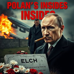 A high quality realistic movie poster featuring Vladimir Putin prominently in the foreground, smoking a cigar with a serious and intense expression