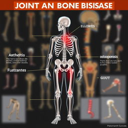 An educational illustration depicting joint and bone diseases
