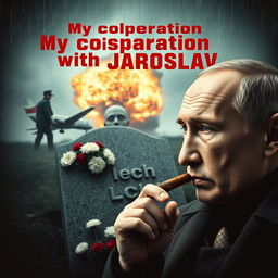 A high-quality, realistic movie poster featuring Vladimir Putin in the foreground, confidently smoking a cigar