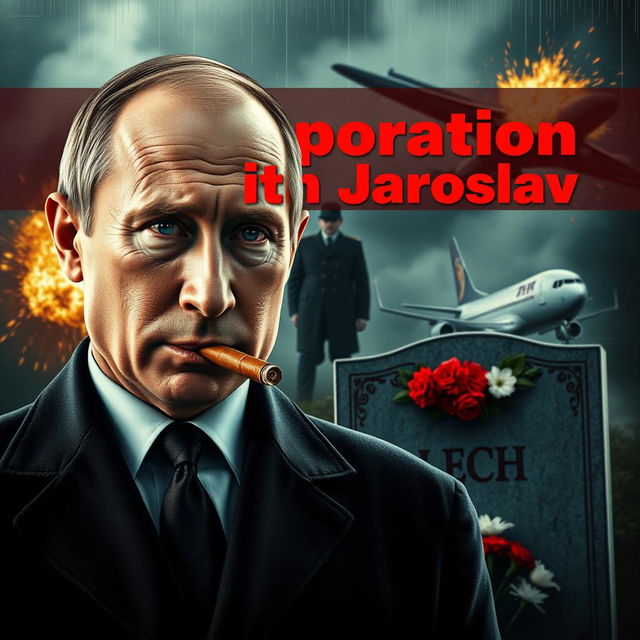 A high-quality, realistic movie poster featuring Vladimir Putin in the foreground, confidently smoking a cigar