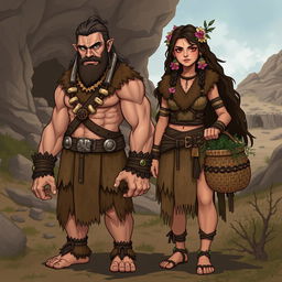 A character design showcasing a male and female from the Stone Age era