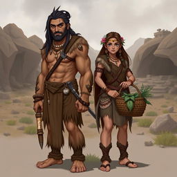 A character design showcasing a male and female from the Stone Age era