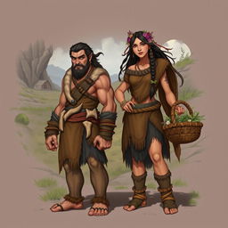 A character design showcasing a male and female from the Stone Age era