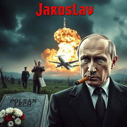 A high-quality, realistic movie poster featuring Vladimir Putin in the foreground, smoking a cigar with a confident demeanor