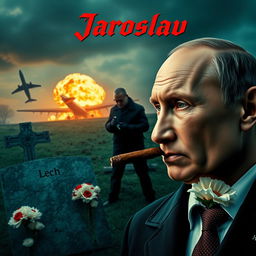 A high-quality, realistic movie poster featuring Vladimir Putin in the foreground, smoking a cigar with a confident demeanor