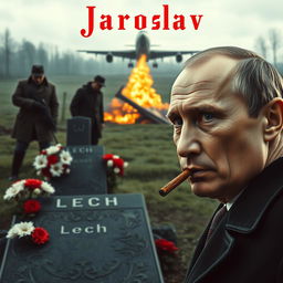A high-quality, realistic movie poster featuring Vladimir Putin in the foreground, smoking a cigar with a confident demeanor