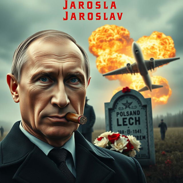 A high-quality, realistic movie poster featuring Vladimir Putin in the foreground, smoking a cigar with a confident demeanor