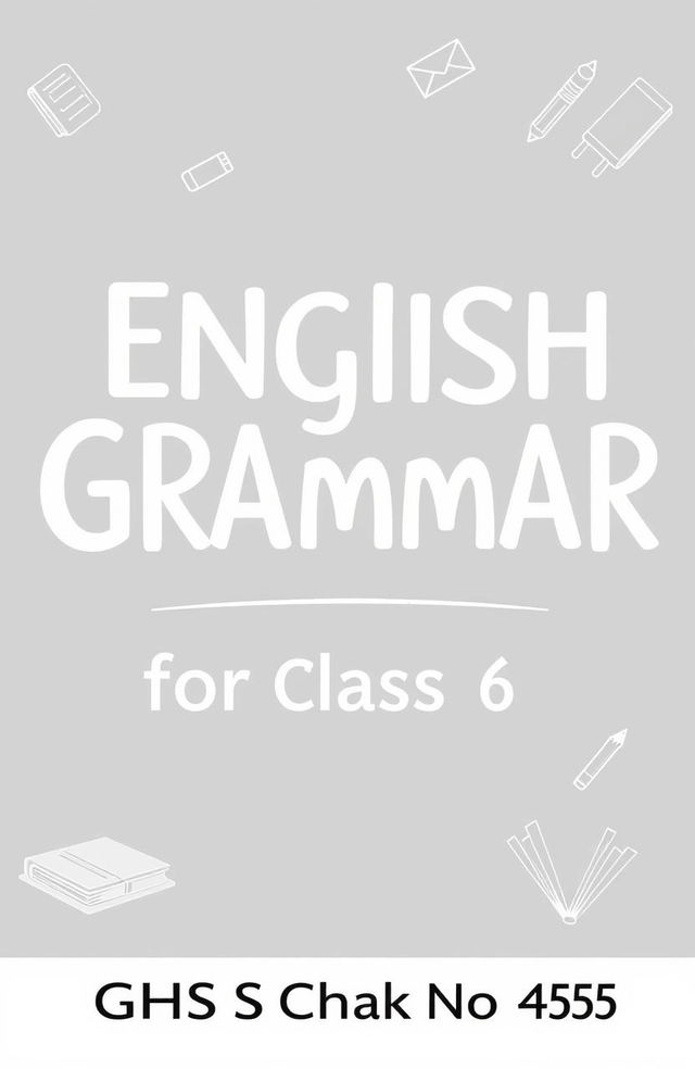 A black and white cover design for an English grammar book intended for class 6