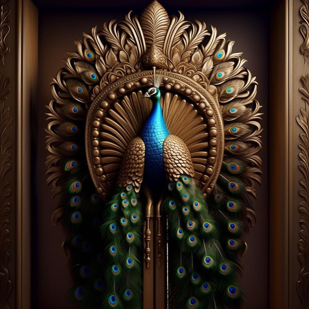 Generate 100 high-resolution 8K variations of a house main door, each intricately designed with a unique peacock feather motif