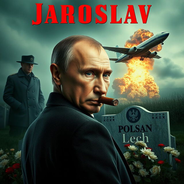 A high-quality, realistic movie poster featuring Vladimir Putin in the foreground, smoking a cigar and looking over his shoulder directly at the camera with an intense gaze