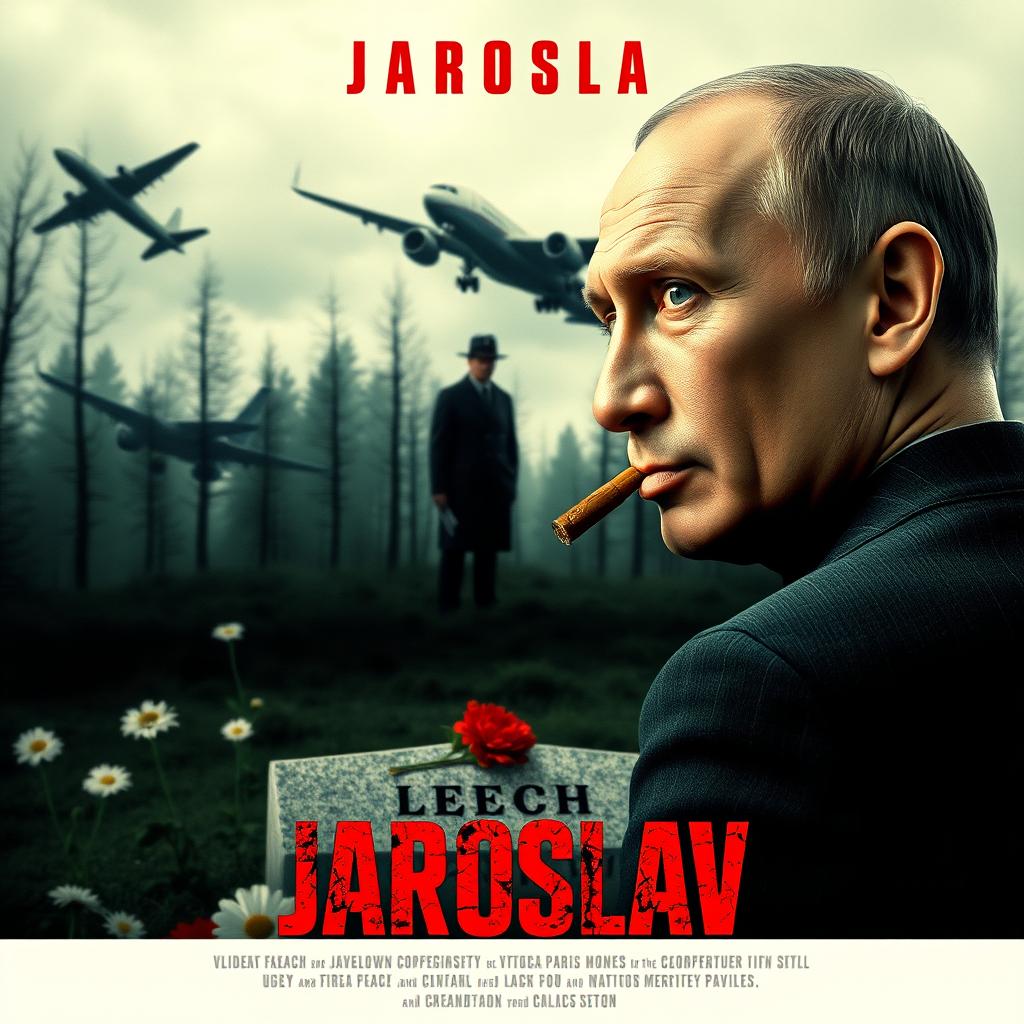 A high-quality, realistic movie poster featuring Vladimir Putin in the foreground, smoking a cigar while looking over his shoulder directly at the camera