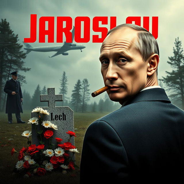 A high-quality, realistic movie poster featuring Vladimir Putin in the foreground, smoking a cigar while looking over his shoulder directly at the camera