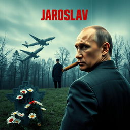 A high-quality, realistic movie poster featuring Vladimir Putin in the foreground, smoking a cigar while looking over his shoulder directly at the camera