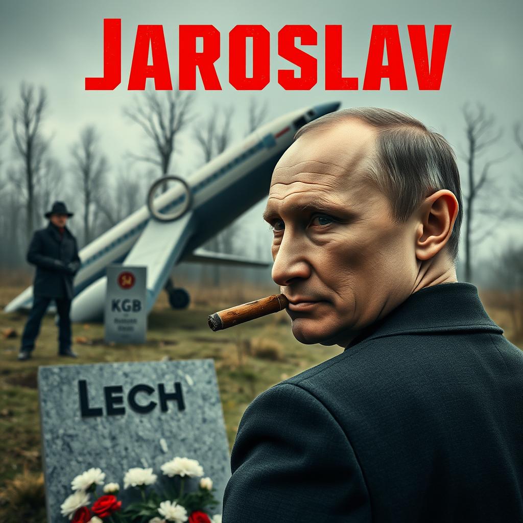 A high-quality, realistic criminal movie poster featuring Vladimir Putin in the foreground, smoking a cigar while glancing over his shoulder at the camera with a serious expression