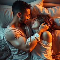 A passionate and intimate moment shared between two consenting adults, captured in a soft, romantic light
