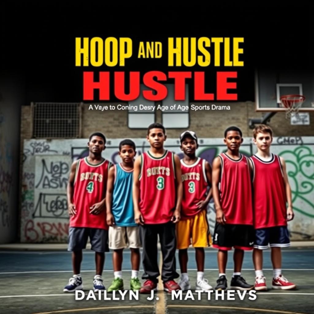 A powerful and visually striking book cover for 'Hoop and Hustle' by Dailyn J