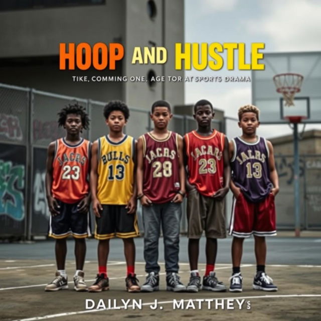 A powerful and visually striking book cover for 'Hoop and Hustle' by Dailyn J