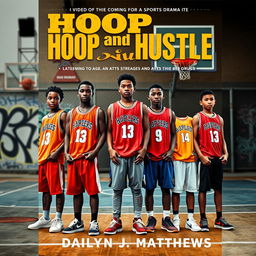 A powerful and visually striking book cover for 'Hoop and Hustle' by Dailyn J