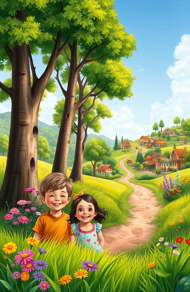 A vibrant children's storybook cover featuring a lush natural background