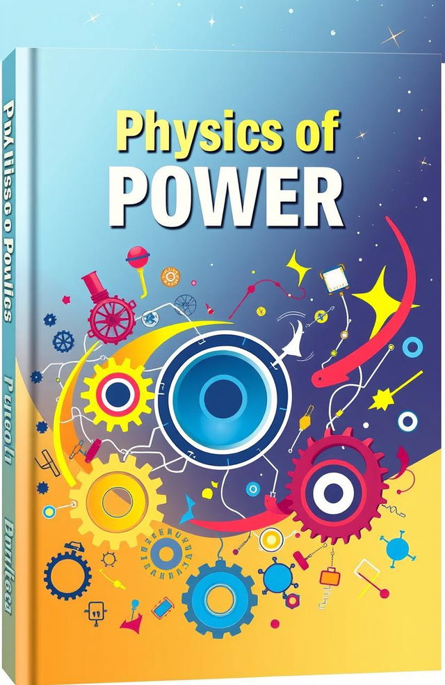 A visually engaging book cover for a physics lesson on power, featuring a dynamic design that symbolizes energy and power concepts