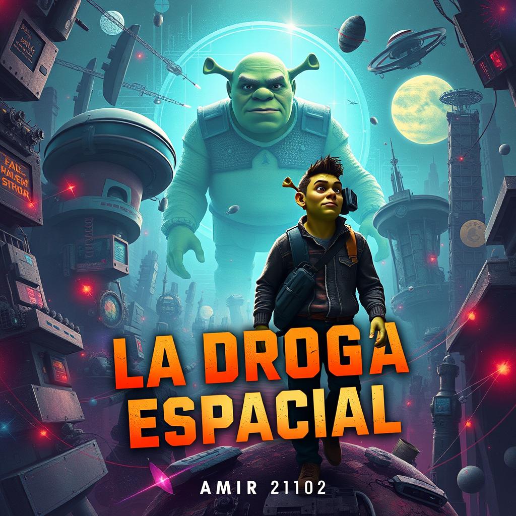 Create an intriguing book cover for 'La Droga Espacial'