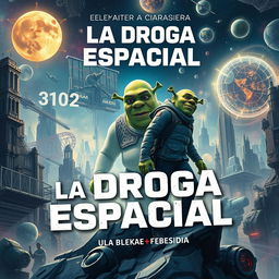 Create an intriguing book cover for 'La Droga Espacial'