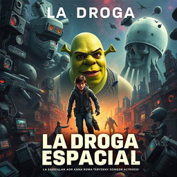 Create an intriguing book cover for 'La Droga Espacial'