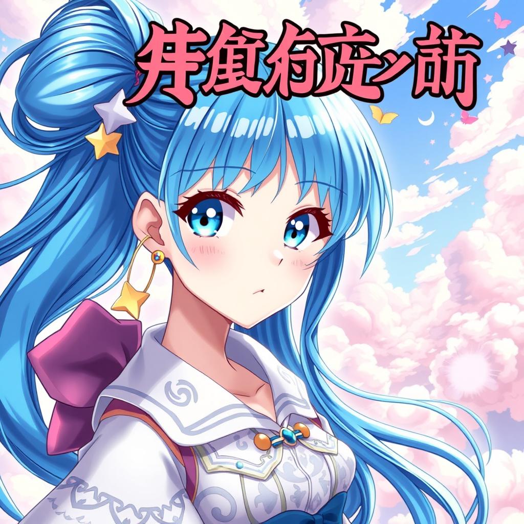 A vibrant book cover featuring a blue-haired anime girl as the main character