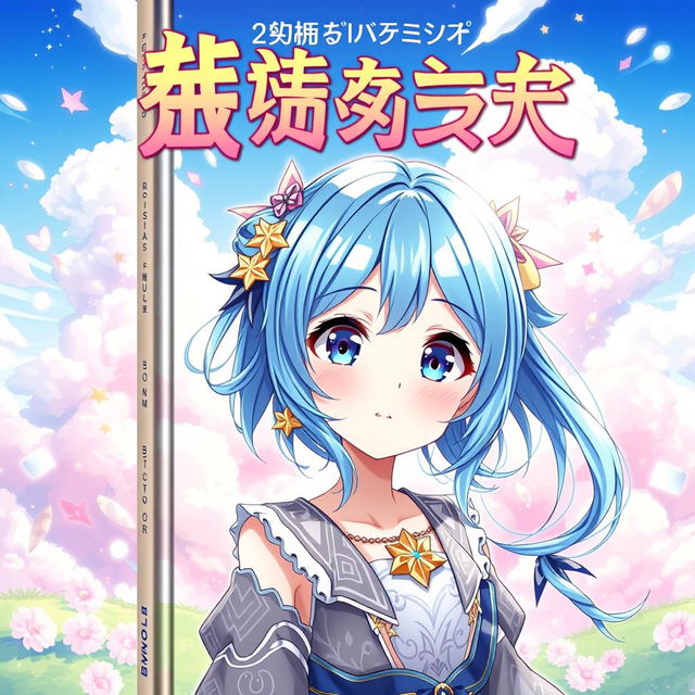 A vibrant book cover featuring a blue-haired anime girl as the main character