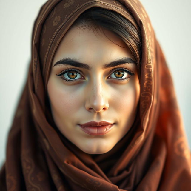 A portrait of a young Arab woman wearing a hijab