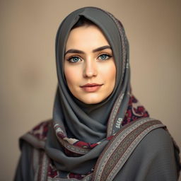 A portrait of a young Arab woman wearing a hijab