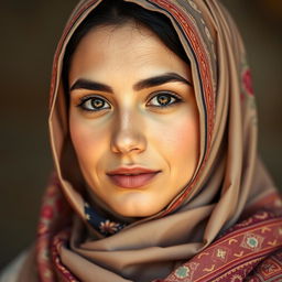 A portrait of a young Arab woman wearing a hijab
