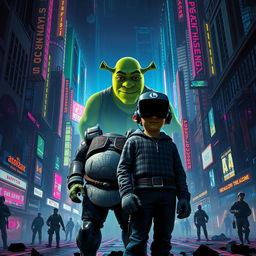 An intense sci-fi scene set in the year 3102, showcasing a chaotic universe where technology, drugs, and virtual reality collide