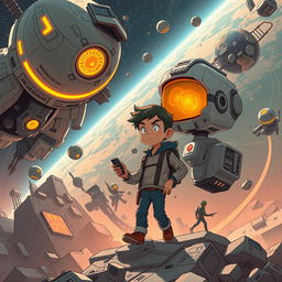 A captivating sci-fi illustration set in the year 3102 in a universe where technology infiltrates every corner of existence