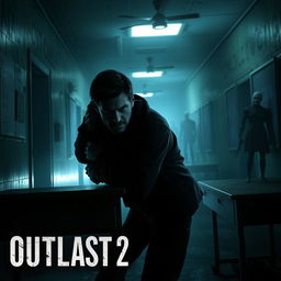 A thrilling Outlast 2 gameplay scene depicting a dimly lit environment of an abandoned, creepy school, filled with eerie shadows and flickering lights